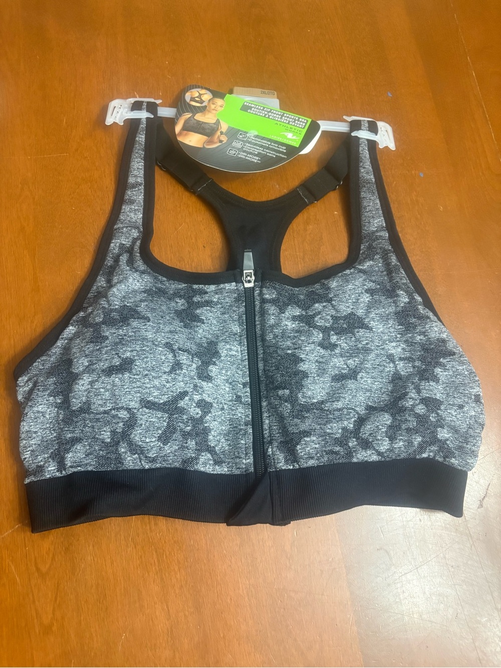 Athletic Works Black and Gray Zip-Front Seamless Sports Bra